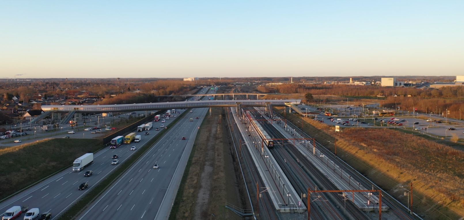 Dronefoto af Køge Nord Station april 2023